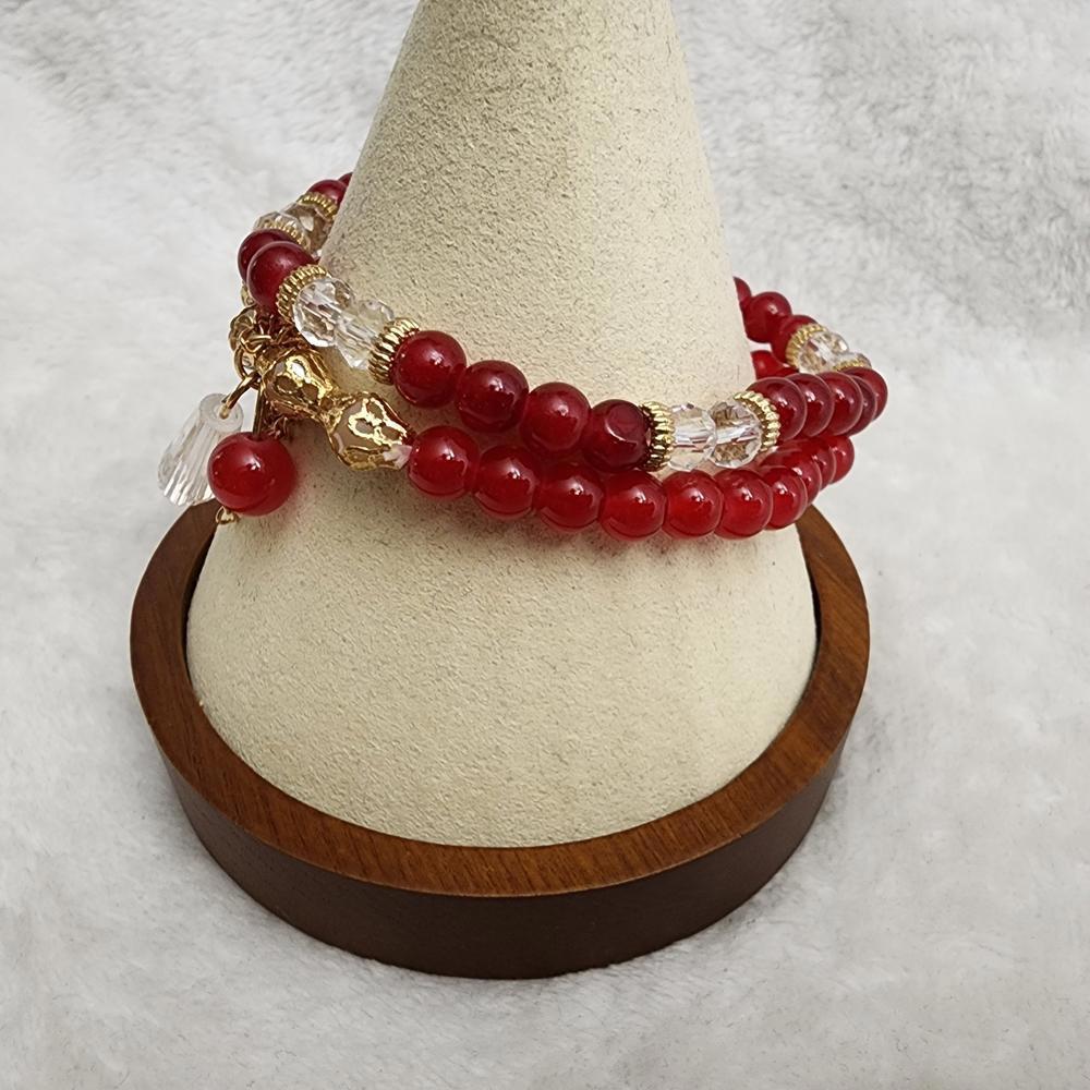 Red/Gold Crystal Beaded Stackable Bracelets - image 4